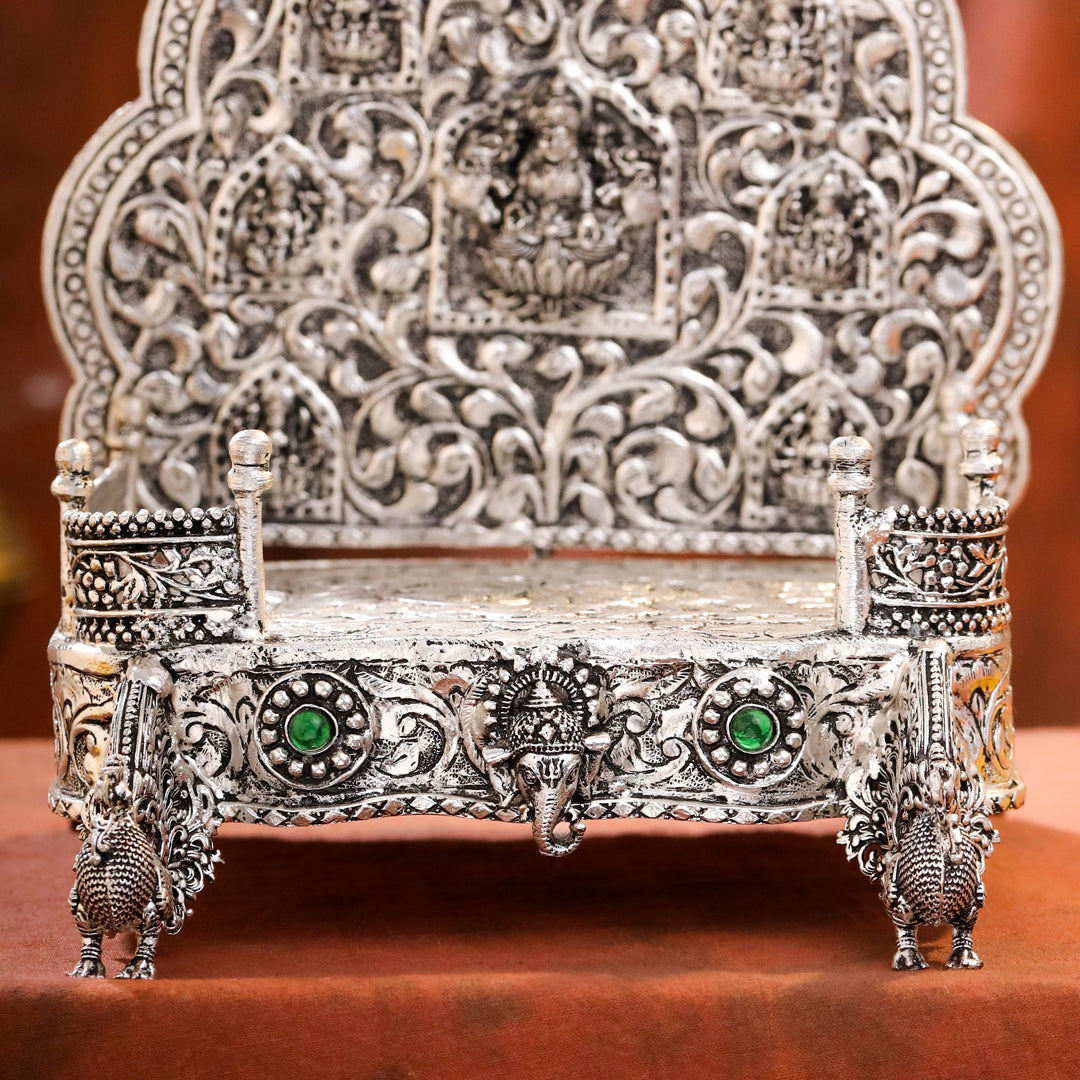 Brass Silver Plated Ashtalakshmi / Ganesha Singhasan with Dome for Laddu Gopal (14 Inch)