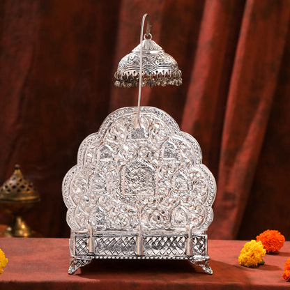 Brass Silver Plated Ashtalakshmi / Ganesha Singhasan with Dome for Laddu Gopal (14 Inch)