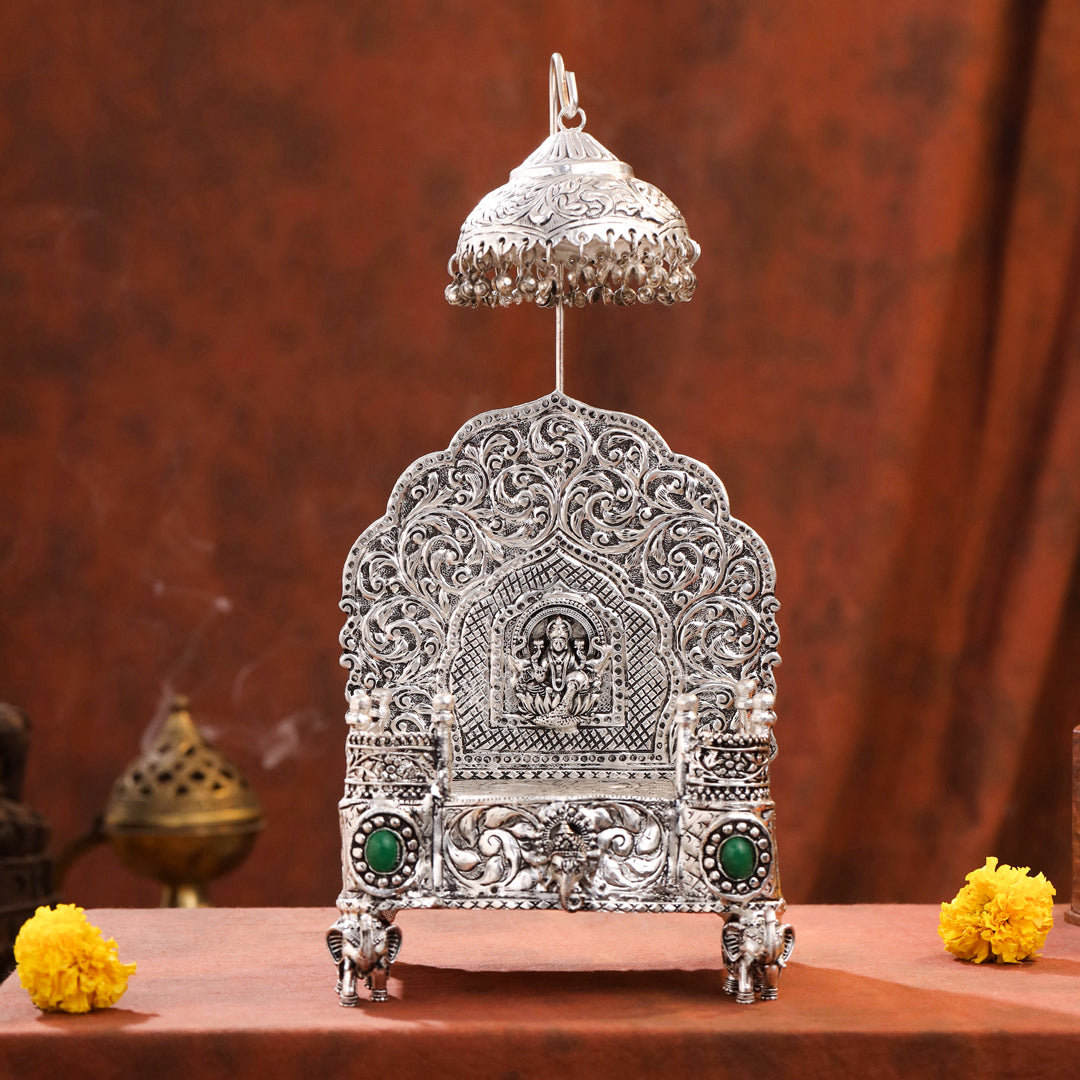 Brass Silver Plated Lakshmi / Ganesha Singhasan with Dome for Laddu Gopal (11.5 Inch)