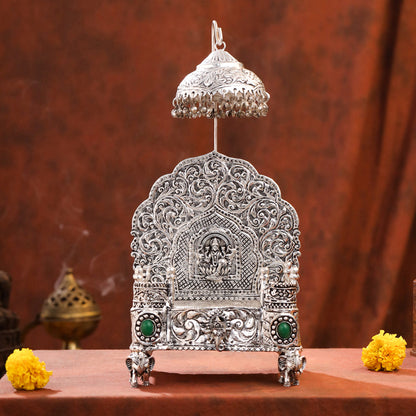 Brass Silver Plated Lakshmi / Ganesha Singhasan with Dome for Laddu Gopal (11.5 Inch)