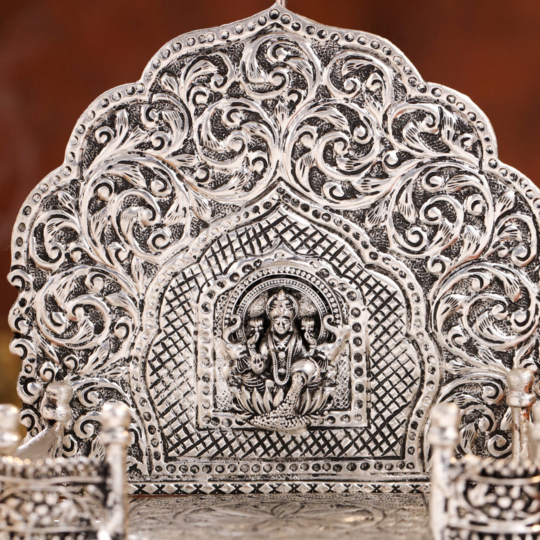 Brass Silver Plated Lakshmi / Ganesha Singhasan with Dome for Laddu Gopal (11.5 Inch)