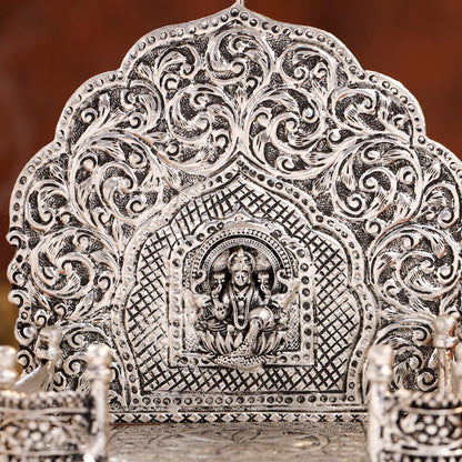 Brass Silver Plated Lakshmi / Ganesha Singhasan with Dome for Laddu Gopal (11.5 Inch)