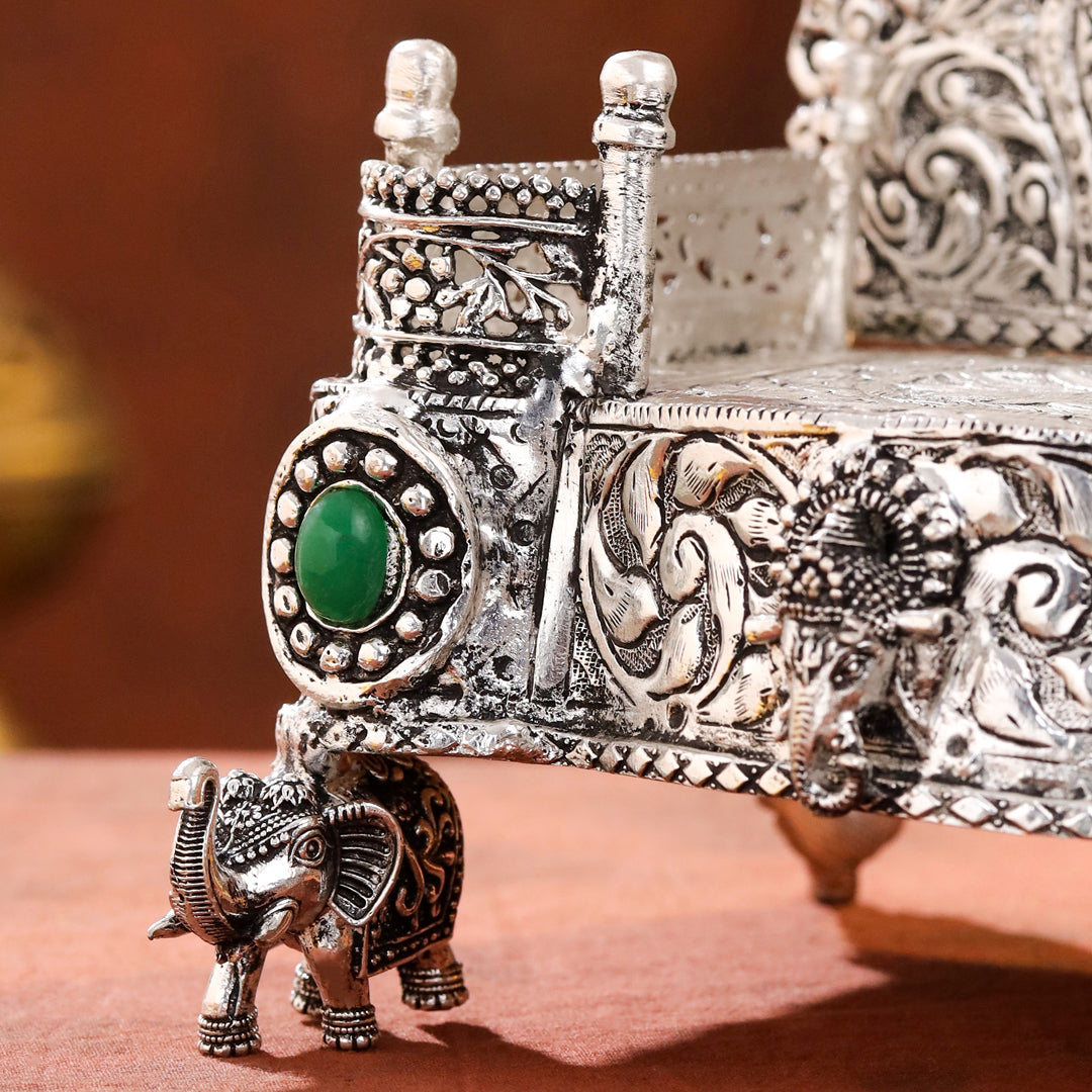 Brass Silver Plated Lakshmi / Ganesha Singhasan with Dome for Laddu Gopal (11.5 Inch)