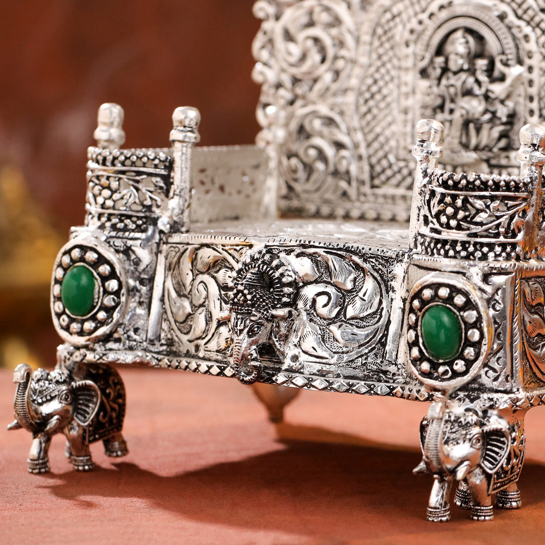 Brass Silver Plated Lakshmi / Ganesha Singhasan with Dome for Laddu Gopal (11.5 Inch)