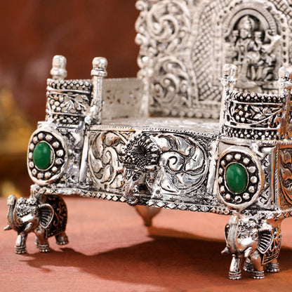 Brass Silver Plated Lakshmi / Ganesha Singhasan with Dome for Laddu Gopal (11.5 Inch)