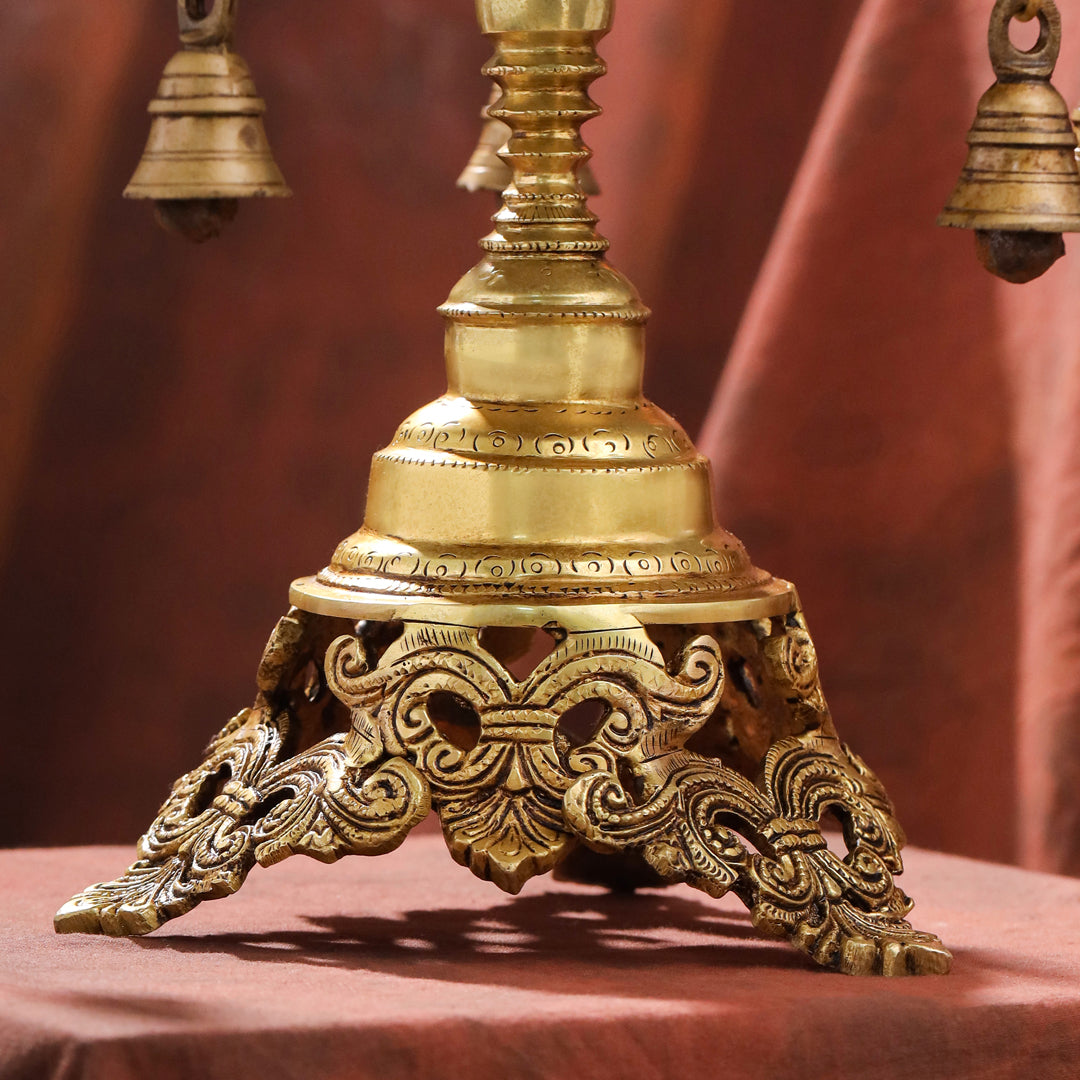 Brass Stool with Hanging Bells – Handmade Traditional Decor (11.4 Inch)