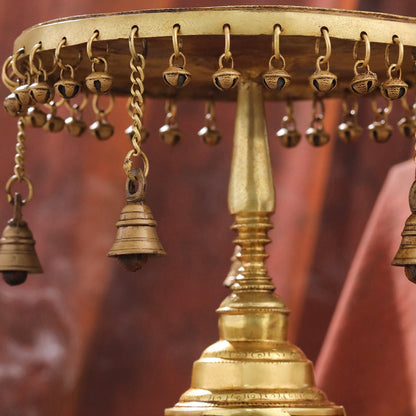 Brass Stool with Hanging Bells – Handmade Traditional Decor (11.4 Inch)