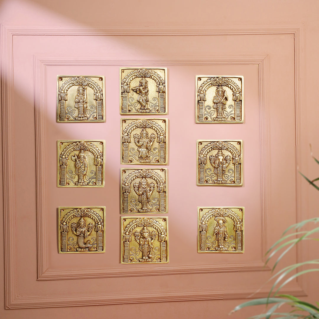Brass Dashavatara Plates Set – Handmade Wall Decor (5.9 Inch)
