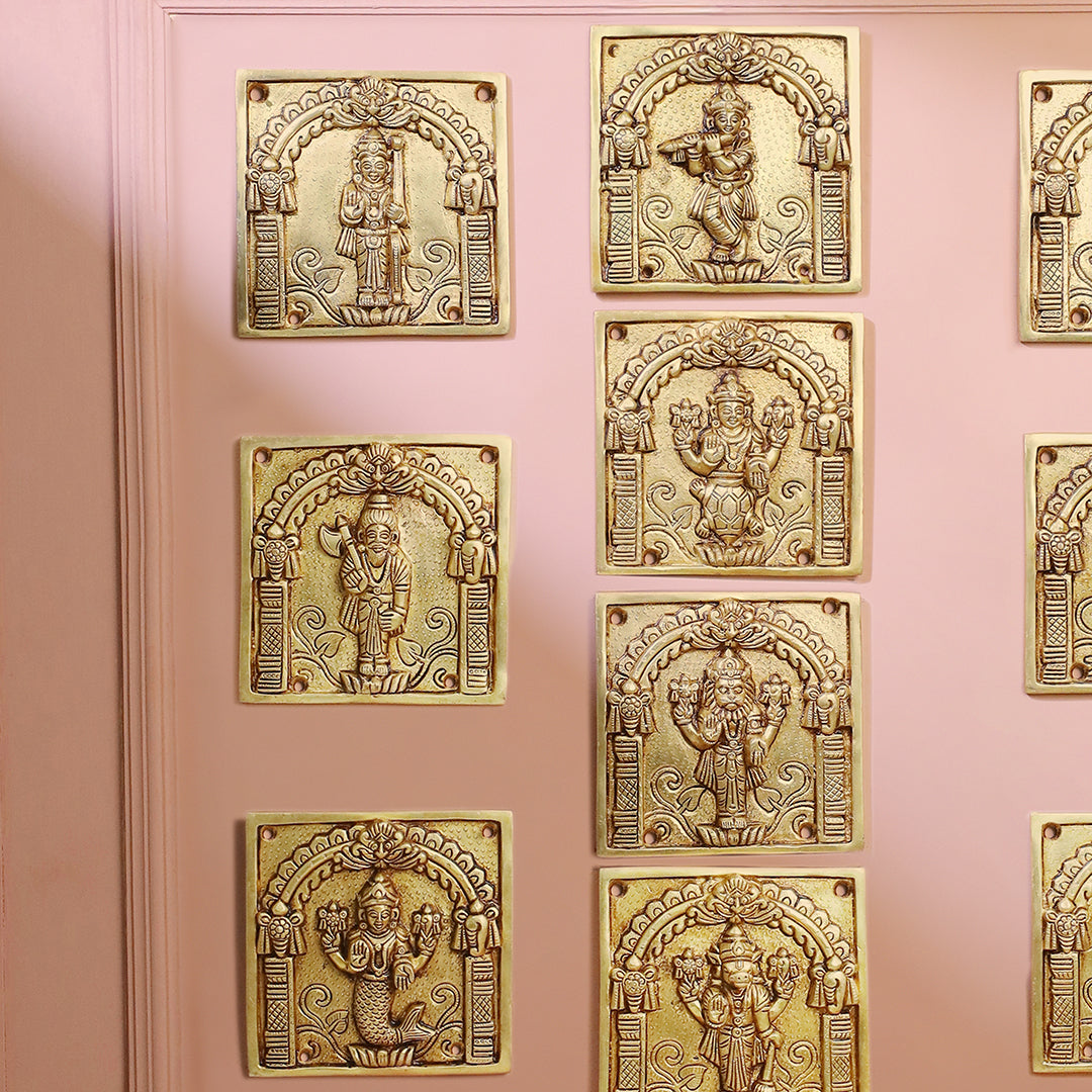 Brass Dashavatara Plates Set – Handmade Wall Decor (5.9 Inch)