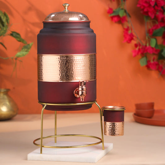 Copper Premium Olive Water Dispenser with Glass & Stand (13.8 Inch)
