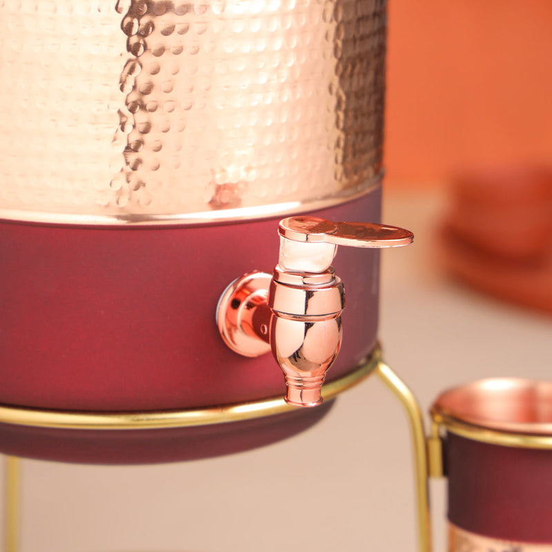 Copper Premium Olive Water Dispenser with Glass & Stand (13.8 Inch)