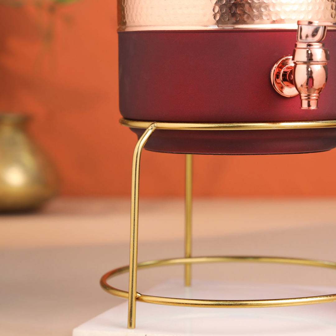 Copper Premium Olive Water Dispenser with Glass & Stand (13.8 Inch)