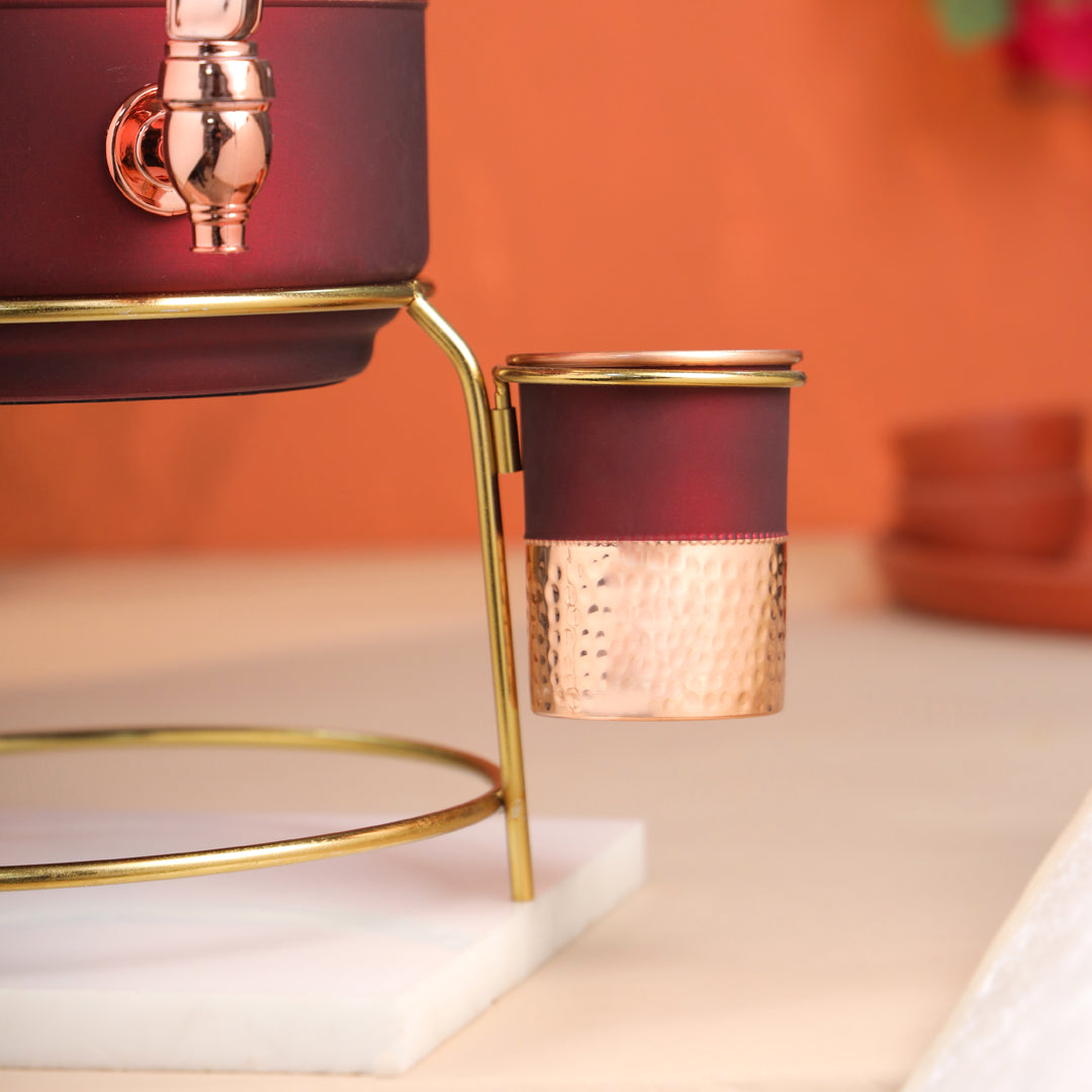 Copper Premium Olive Water Dispenser with Glass & Stand (13.8 Inch)