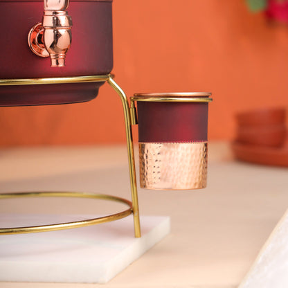 Copper Premium Olive Water Dispenser with Glass & Stand (13.8 Inch)