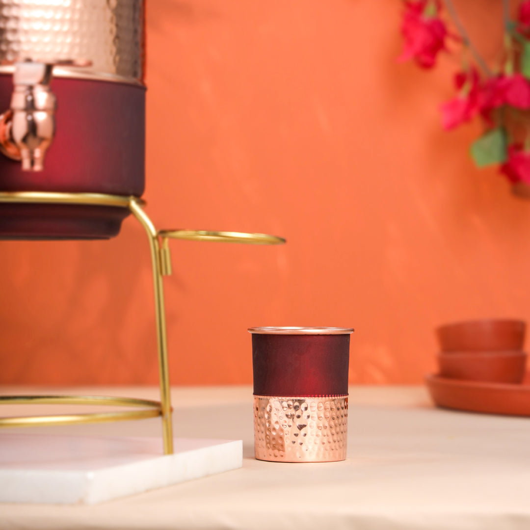 Copper Premium Olive Water Dispenser with Glass & Stand (13.8 Inch)