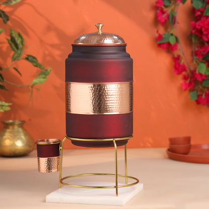 Copper Premium Olive Water Dispenser with Glass & Stand (13.8 Inch)