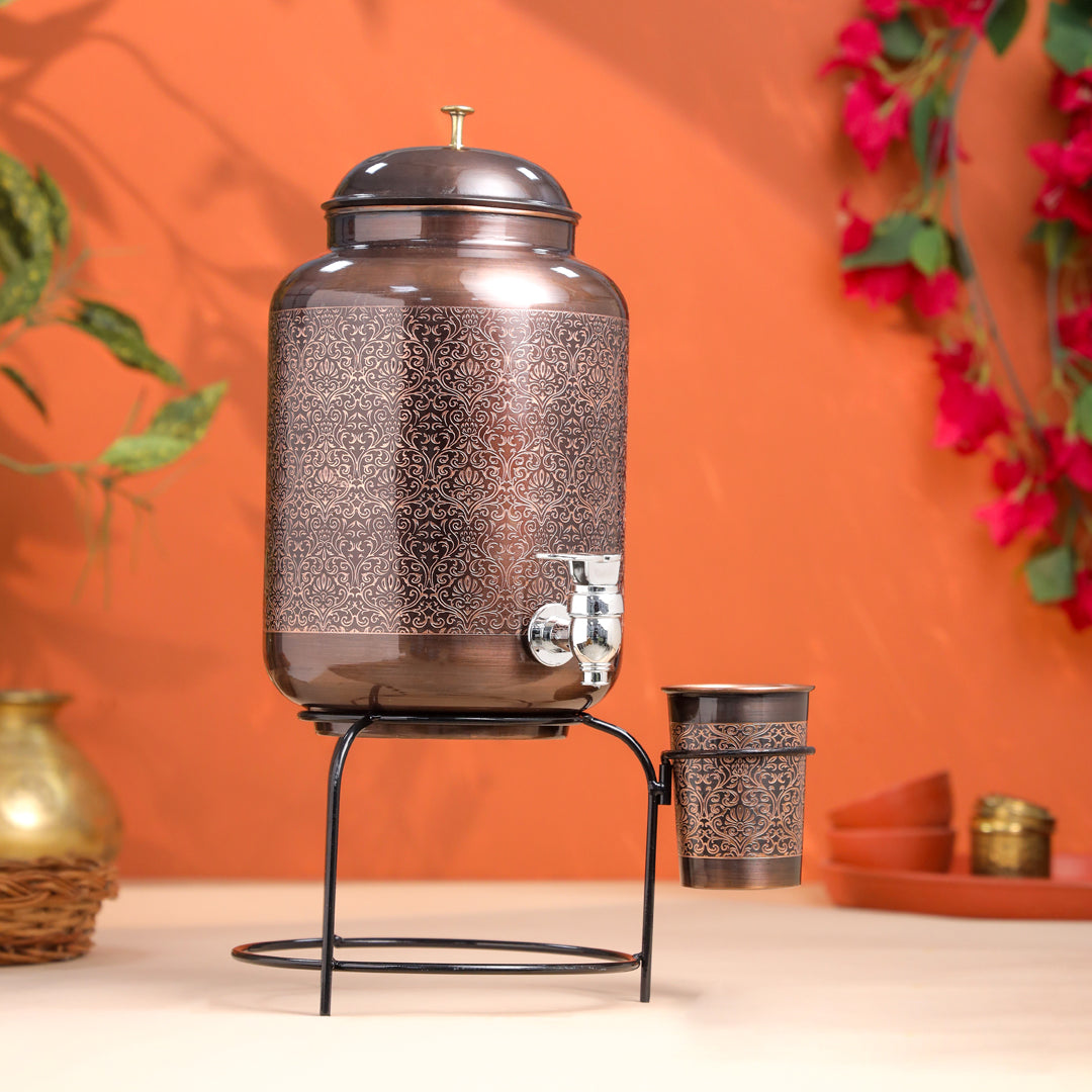 Copper Premium Water Dispenser with Glass & Stand (12 Inch)