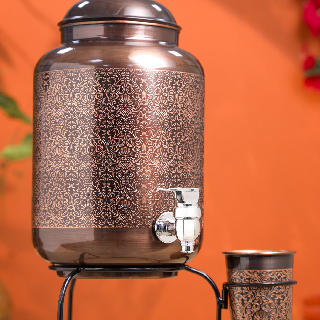 Copper Premium Water Dispenser with Glass & Stand (12 Inch)
