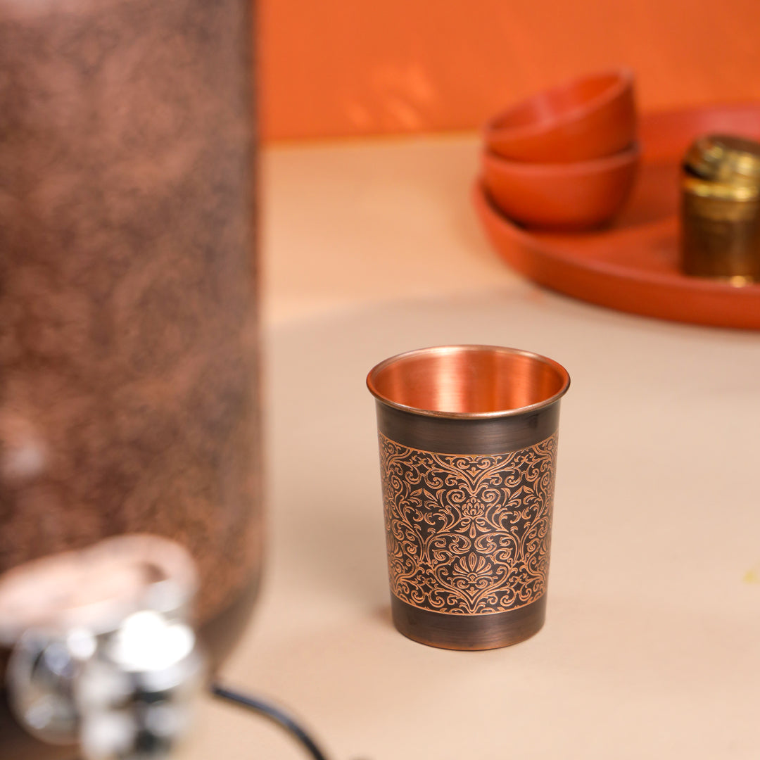 Copper Premium Water Dispenser with Glass & Stand (12 Inch)