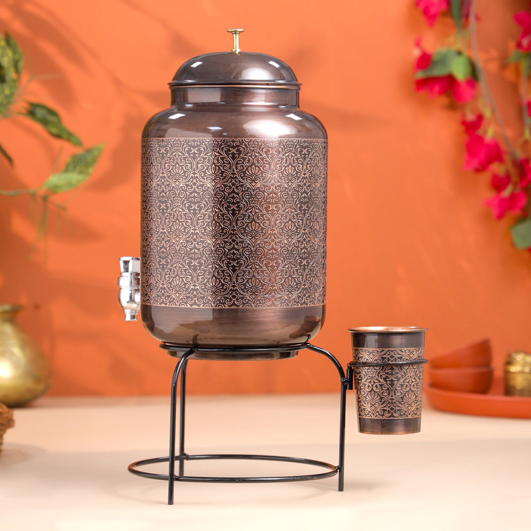 Copper Premium Water Dispenser with Glass & Stand (12 Inch)
