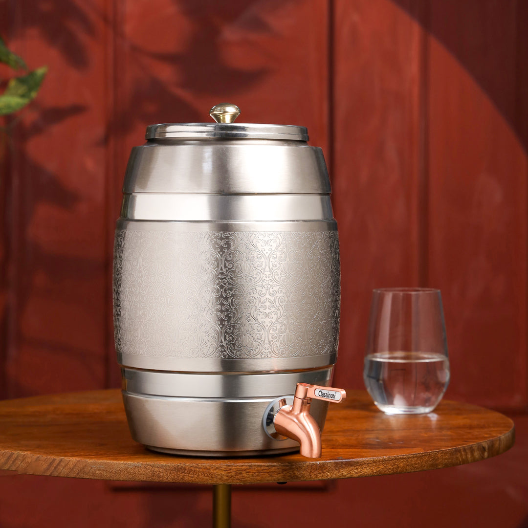 Brass Silver Water Dispenser – Premium Handmade Indian Brassware (11 Inch)