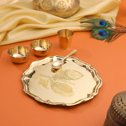 Brass Pooja Bhog Thali Set – Laddu Gopal & Matka Murli Design (8 Inch)