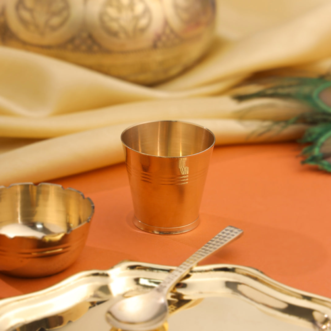 Brass Pooja Bhog Thali Set – Laddu Gopal & Matka Murli Design (8 Inch)