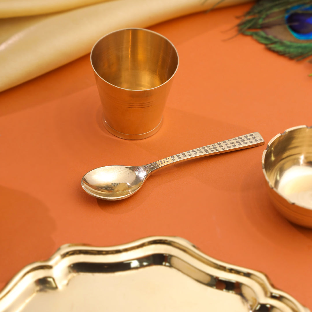 Brass Pooja Bhog Thali Set – Laddu Gopal & Matka Murli Design (8 Inch)