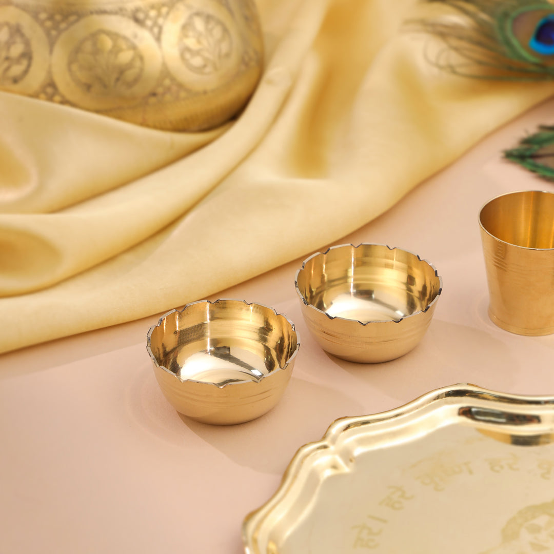 Brass Pooja Bhog Thali Set – Laddu Gopal & Matka Murli Design (8 Inch)