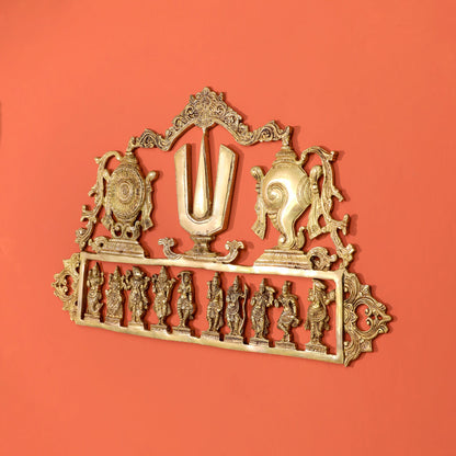 Brass Shankh Chakra Namah & Dashavatara Wall Hanging (14.7 Inch)