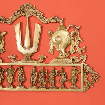 Brass Shankh Chakra Namah & Dashavatara Wall Hanging (14.7 Inch)