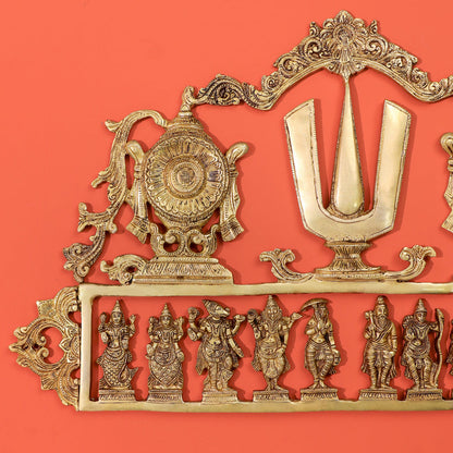 Brass Shankh Chakra Namah & Dashavatara Wall Hanging (14.7 Inch)