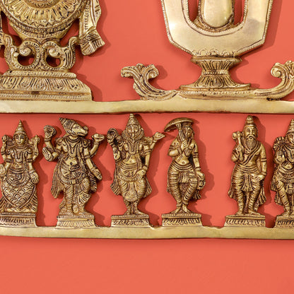 Brass Shankh Chakra Namah & Dashavatara Wall Hanging (14.7 Inch)