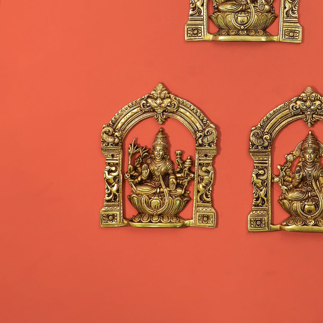 Brass Ashtalakshmi Wall Hanging Plates Set – Traditional Indian Decor (9.3 inches)