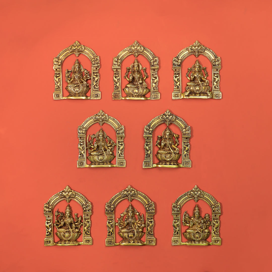 Brass Ashtalakshmi Wall Hanging Plates Set – Traditional Indian Decor (9.3 inches)