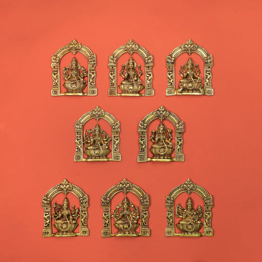 Brass Ashtalakshmi Wall Hanging Plates Set – Traditional Indian Decor (9.3 inches)