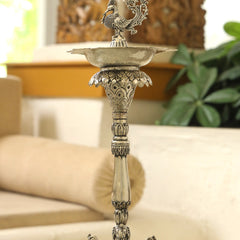 Silver plated Brass Peacock Long Lamp (17.5 INCH)