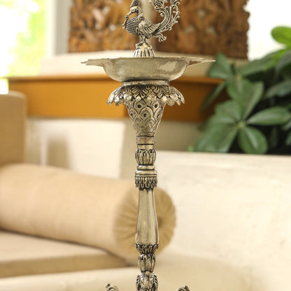 Silver plated Brass Peacock Long Lamp (17.5 INCH)