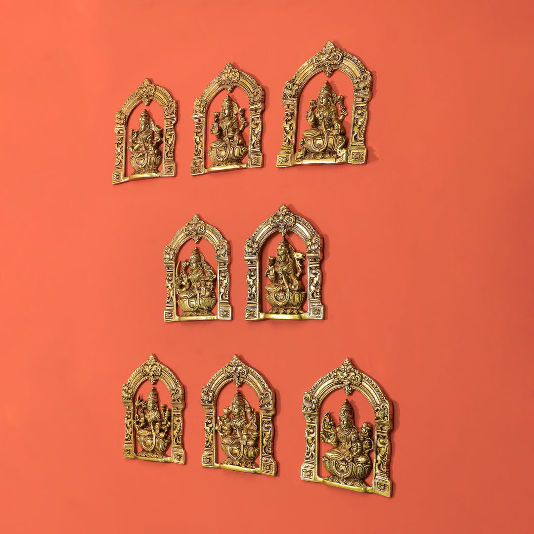 Brass Ashtalakshmi Wall Hanging Plates Set – Traditional Indian Decor (9.3 inches)