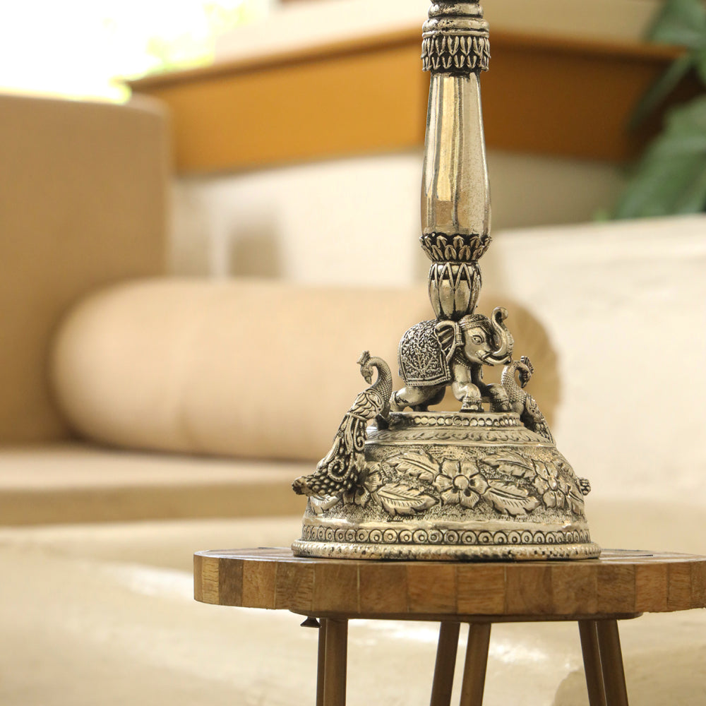 Silver plated Brass Peacock Long Lamp (17.5 INCH)