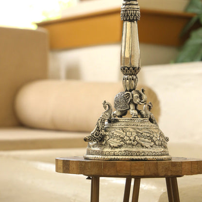 Silver plated Brass Peacock Long Lamp (17.5 INCH)