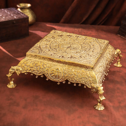 Brass Handcrafted Chowki with Elephant Leg (6.3 Inch)