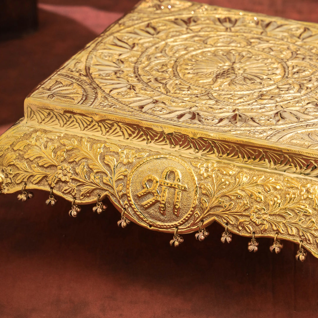 Brass Handcrafted Chowki with Elephant Leg (6.3 Inch)