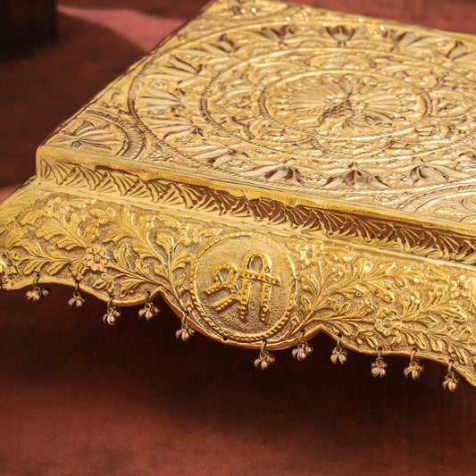 Brass Handcrafted Chowki with Elephant Leg (6.3 Inch)