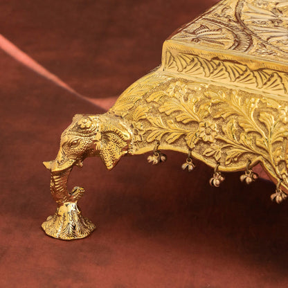 Brass Handcrafted Chowki with Elephant Leg (6.3 Inch)