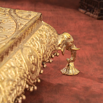 Brass Handcrafted Chowki with Elephant Leg (6.3 Inch)