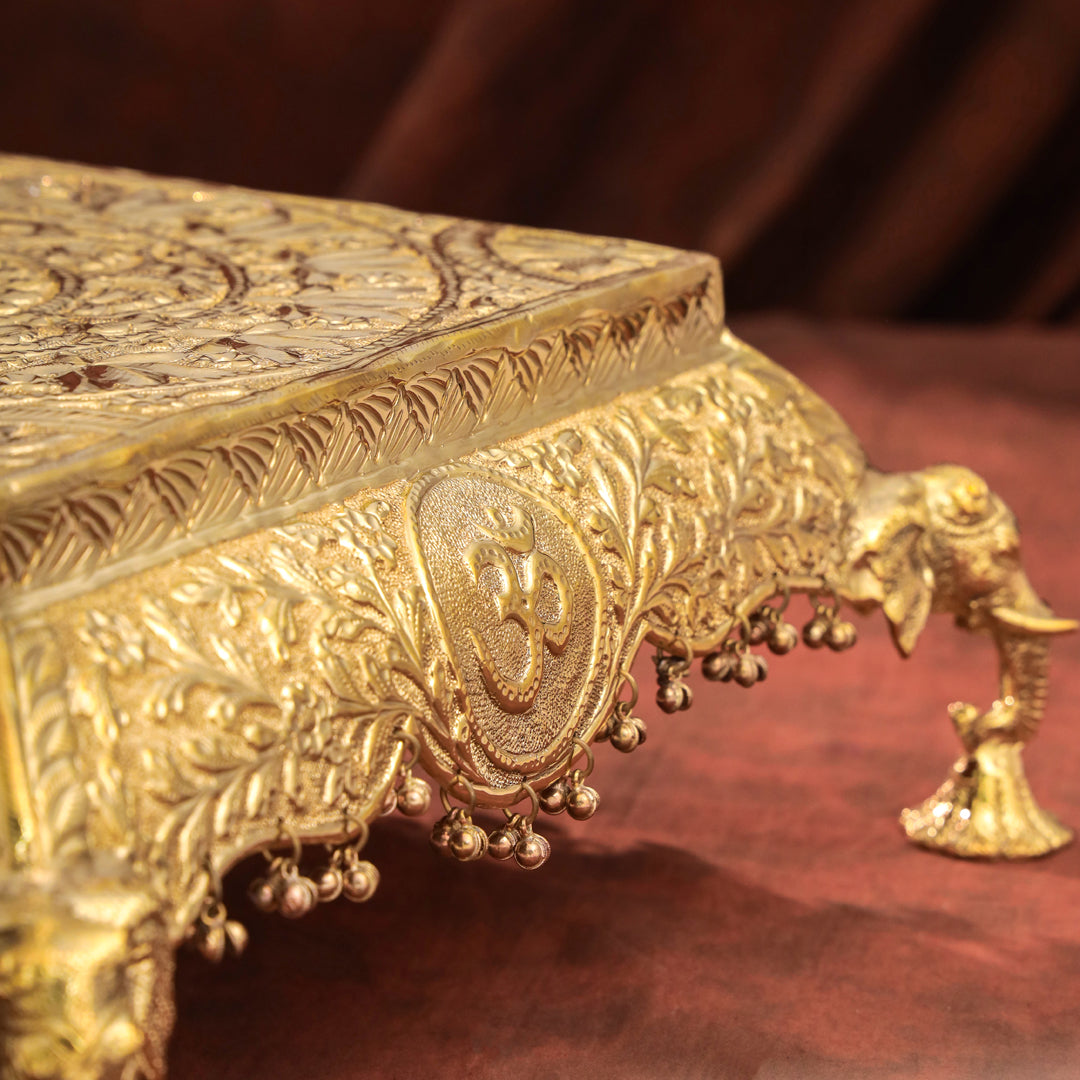 Brass Handcrafted Chowki with Elephant Leg (6.3 Inch)