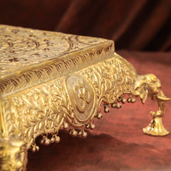 Brass Handcrafted Chowki with Elephant Leg (6.3 Inch)