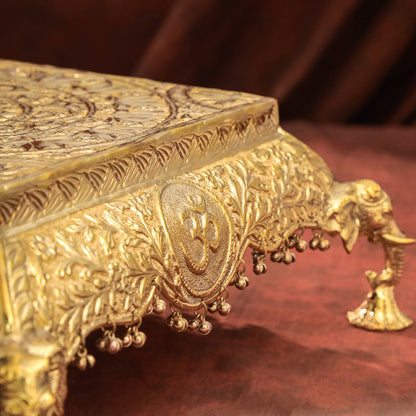 Brass Handcrafted Chowki with Elephant Leg (6.3 Inch)