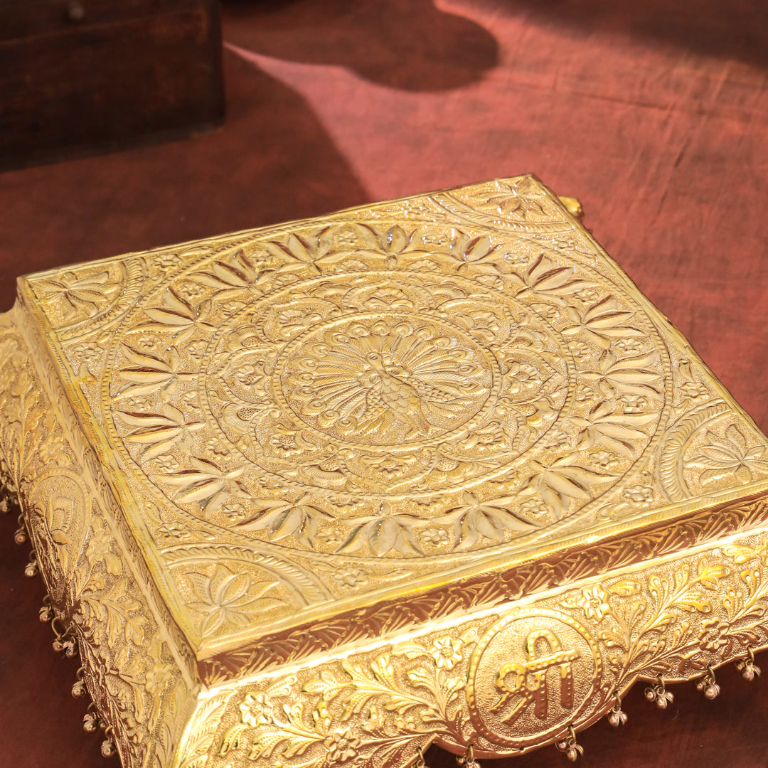 Brass Handcrafted Chowki with Elephant Leg (6.3 Inch)